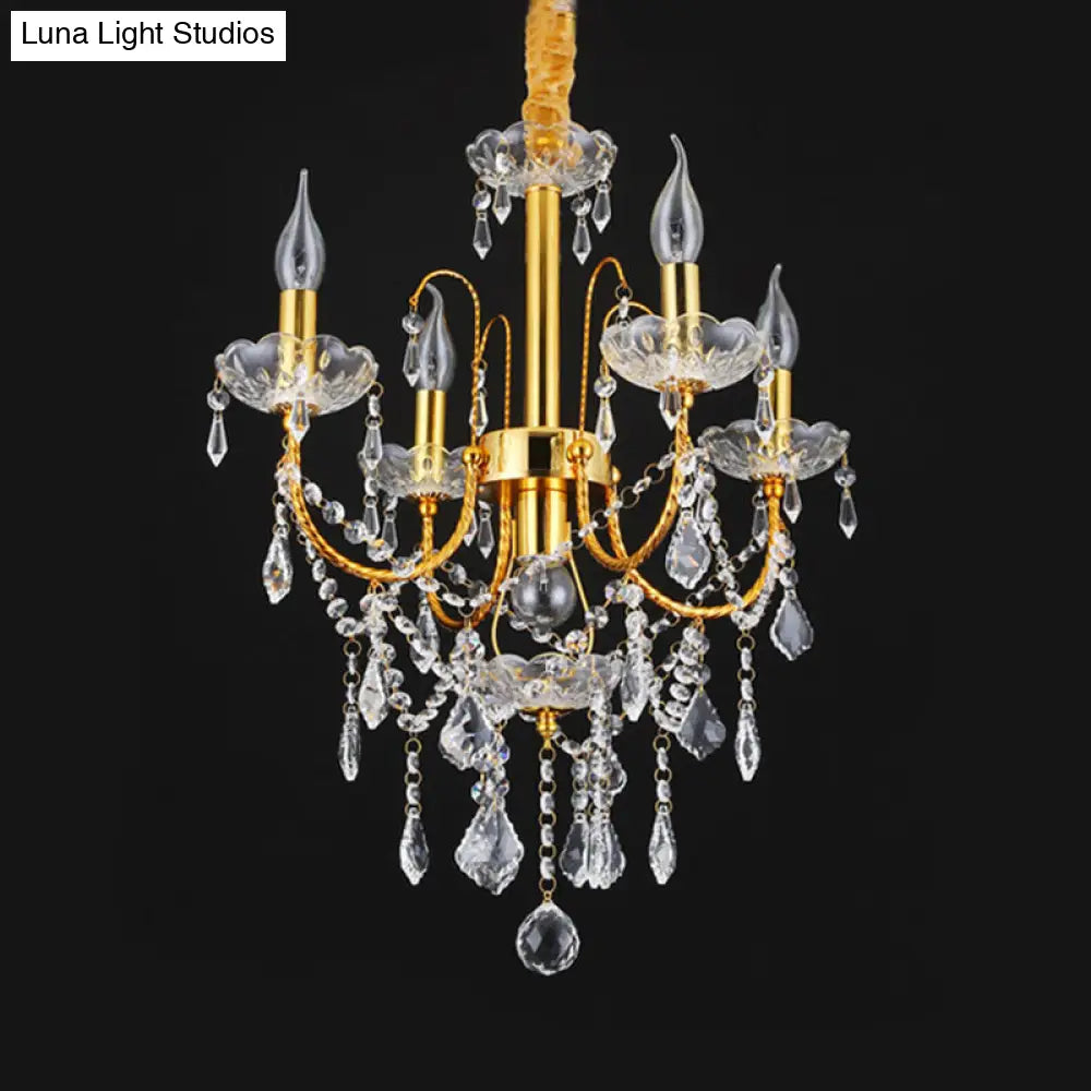 Traditional Gold Metal Candelabra Chandelier With Swag Crystal Strand Deco - Dining Room Hanging