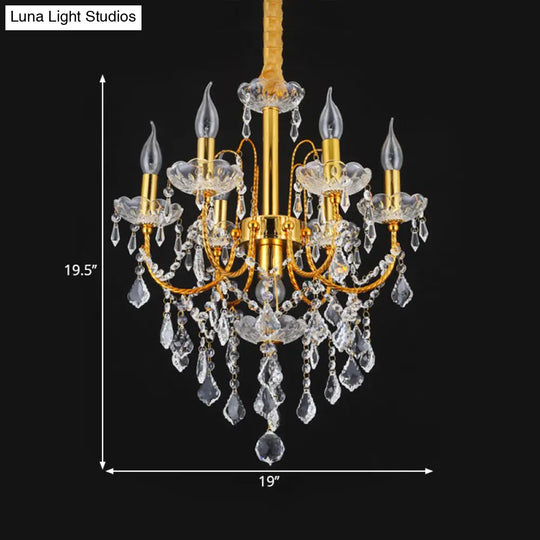 Traditional Gold Metal Candelabra Chandelier With Swag Crystal Strand Deco - Dining Room Hanging