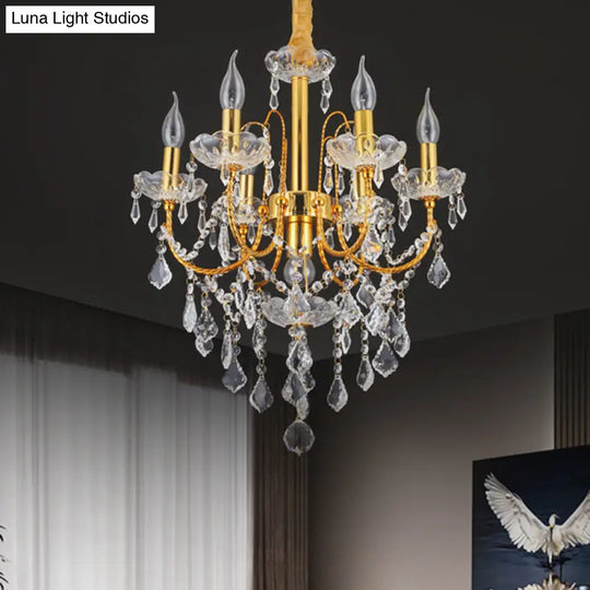 Traditional Gold Metal Candelabra Chandelier With Swag Crystal Strand Deco - Dining Room Hanging