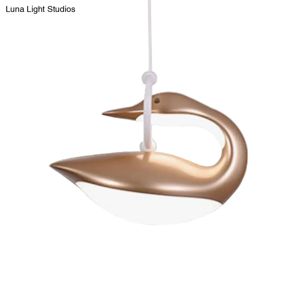 Swan Hanging Light Fixture- Brown/Gold/White Acrylic Shade Led Ceiling - Post Modern Design Third