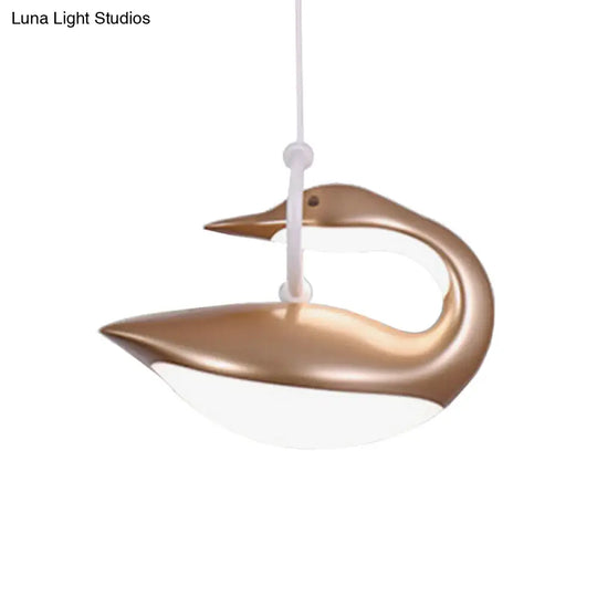 Swan Hanging Light Fixture- Brown/Gold/White Acrylic Shade Led Ceiling - Post Modern Design Third