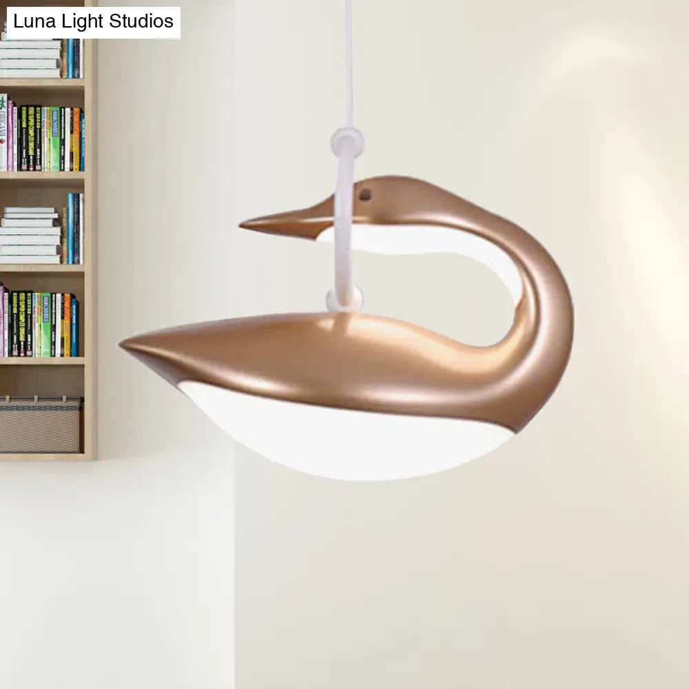 Swan Hanging Light Fixture- Brown/Gold/White Acrylic Shade Led Ceiling - Post Modern Design Third