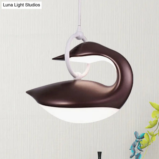 Swan Hanging Light Fixture- Brown/Gold/White Acrylic Shade Led Ceiling - Post Modern Design Third