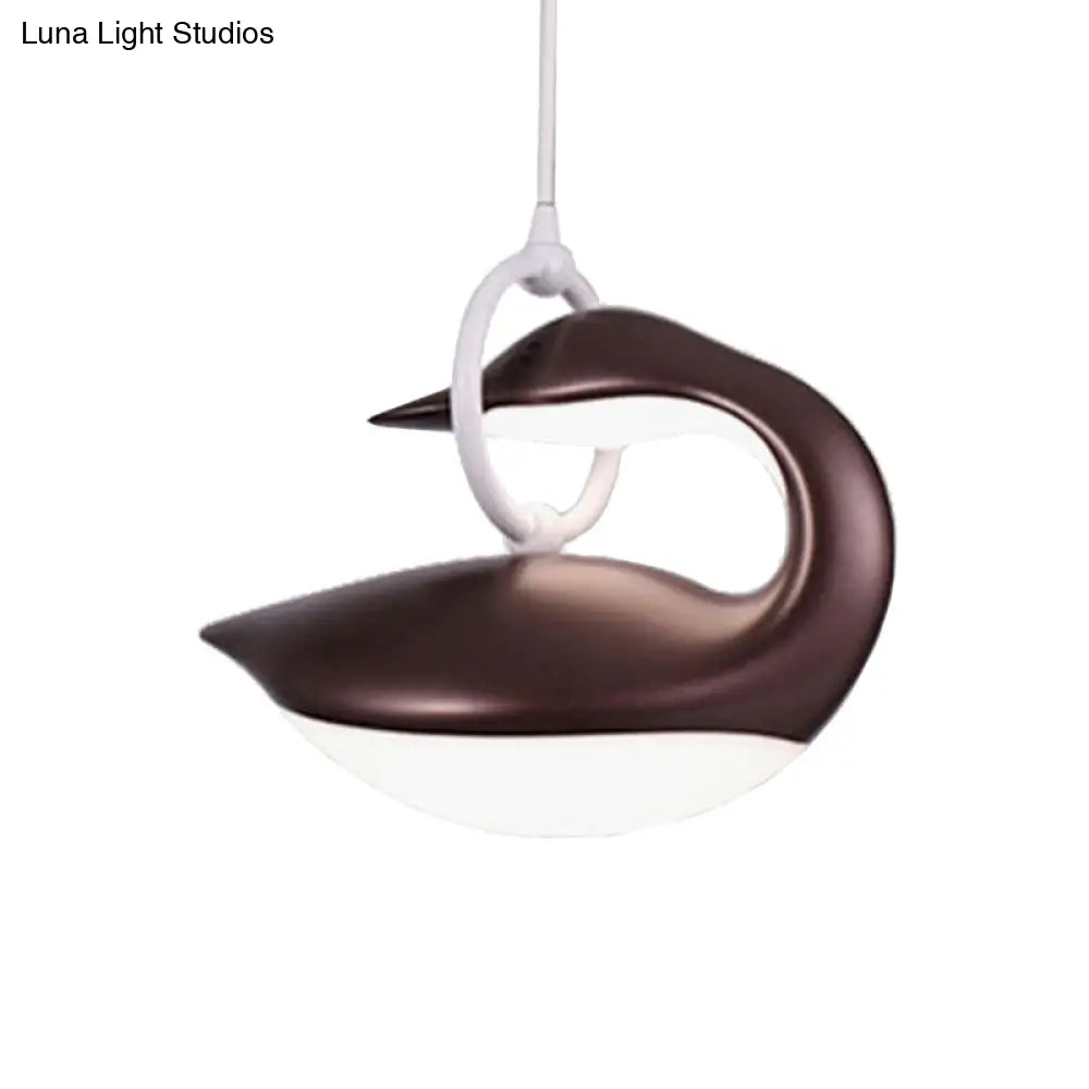 Swan Hanging Light Fixture- Brown/Gold/White Acrylic Shade Led Ceiling - Post Modern Design Third