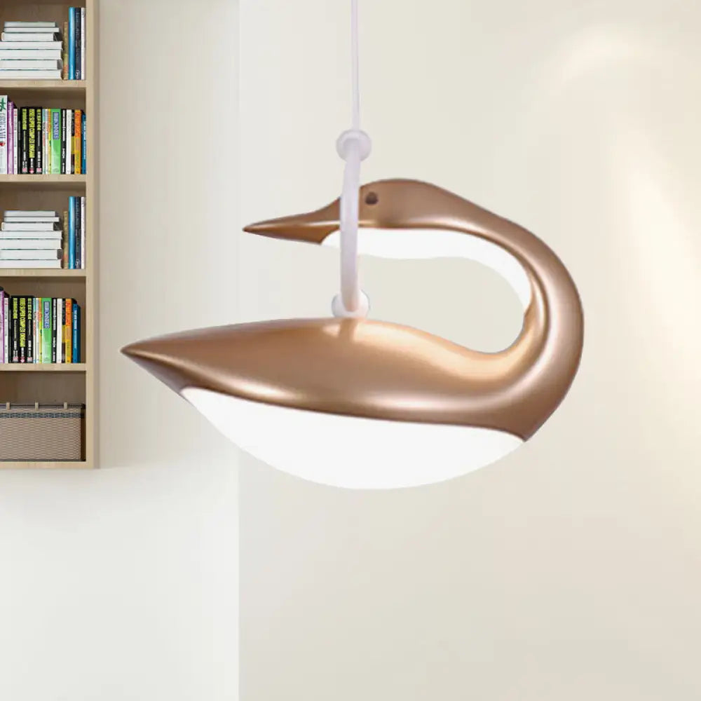 Swan Hanging Led Ceiling Light With Post Modern Acrylic Shade And 3 Settings Gold