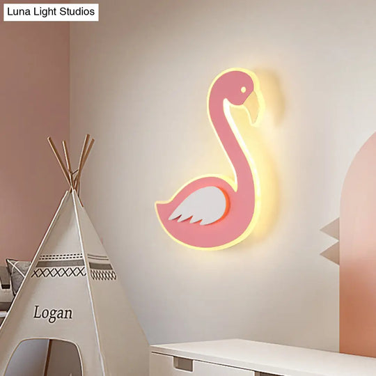 Swan Wall Lamp Cartoon Led Flush Mount Sconce - Pink Left/Right Facing Ideal For Baby Room