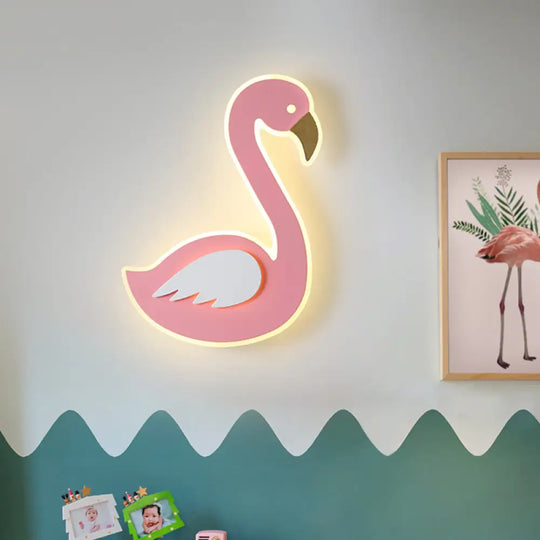 Swan Wall Lamp Cartoon Led Flush Mount Sconce - Pink Left/Right Facing Ideal For Baby Room / Right