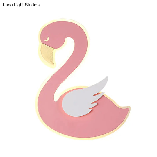 Swan Wall Lamp Cartoon Led Flush Mount Sconce - Pink Left/Right Facing Ideal For Baby Room