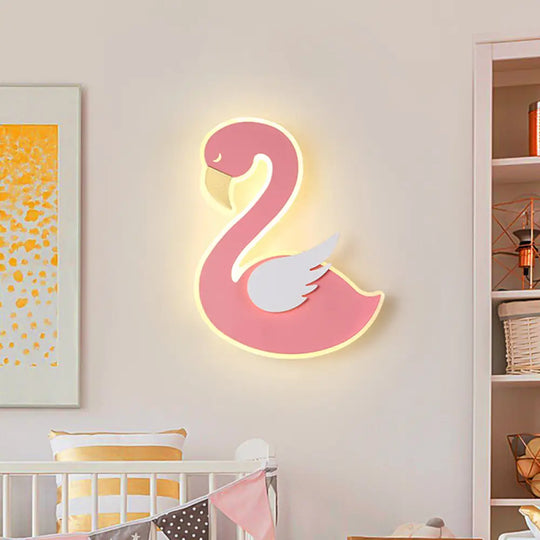 Swan Wall Lamp Cartoon Led Flush Mount Sconce - Pink Left/Right Facing Ideal For Baby Room / Left