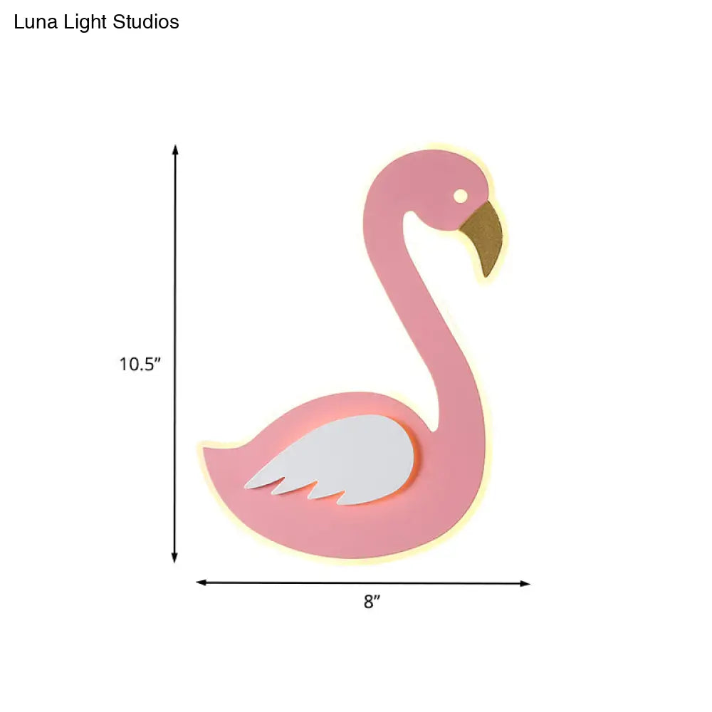 Swan Wall Lamp Cartoon Led Flush Mount Sconce - Pink Left/Right Facing Ideal For Baby Room