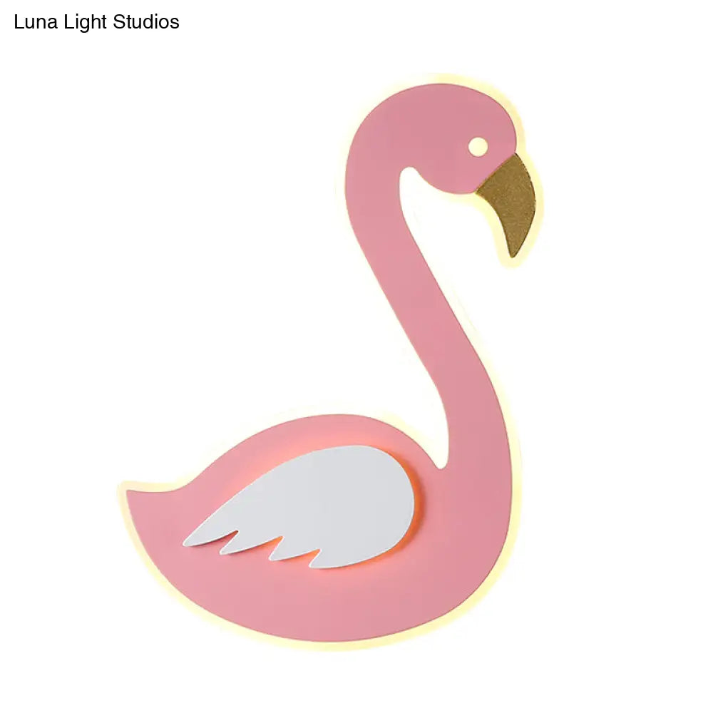 Swan Wall Lamp Cartoon Led Flush Mount Sconce - Pink Left/Right Facing Ideal For Baby Room