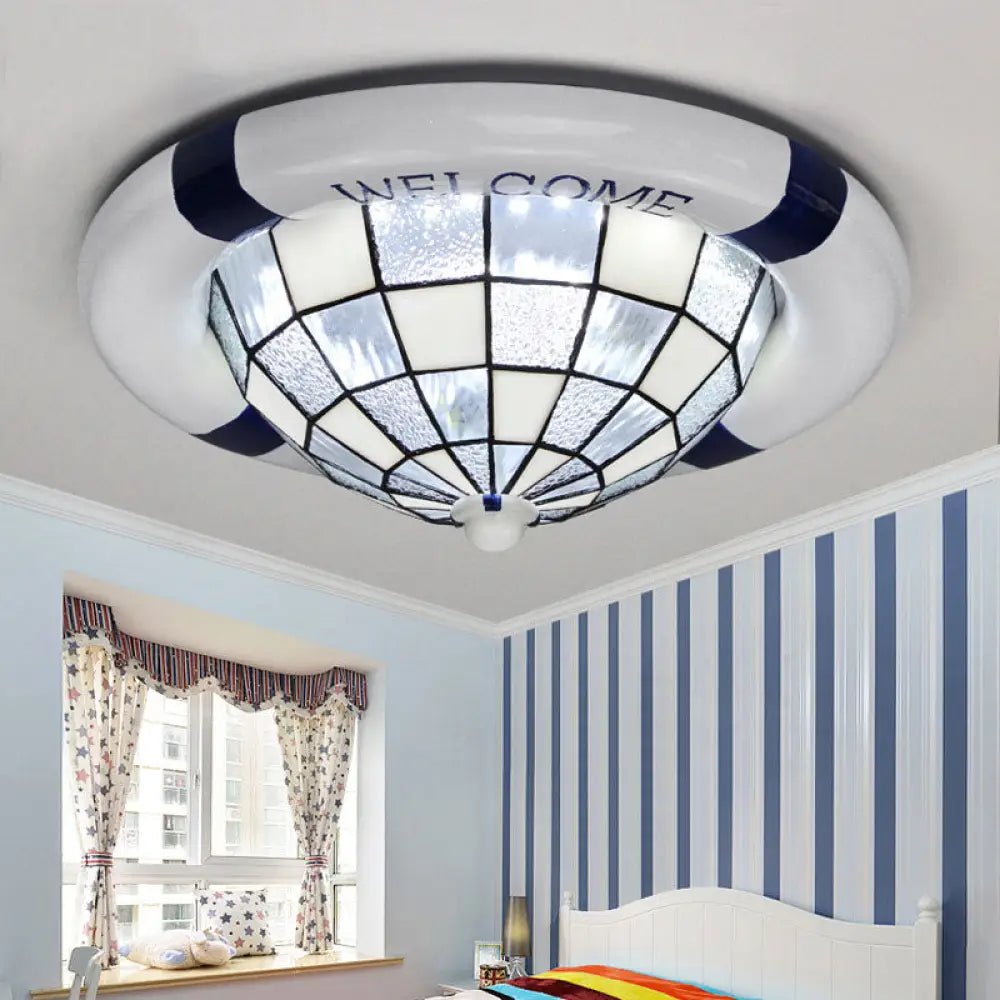 Swim Ring Tiffany Style Art Glass Dome Ceiling Mount Light In White