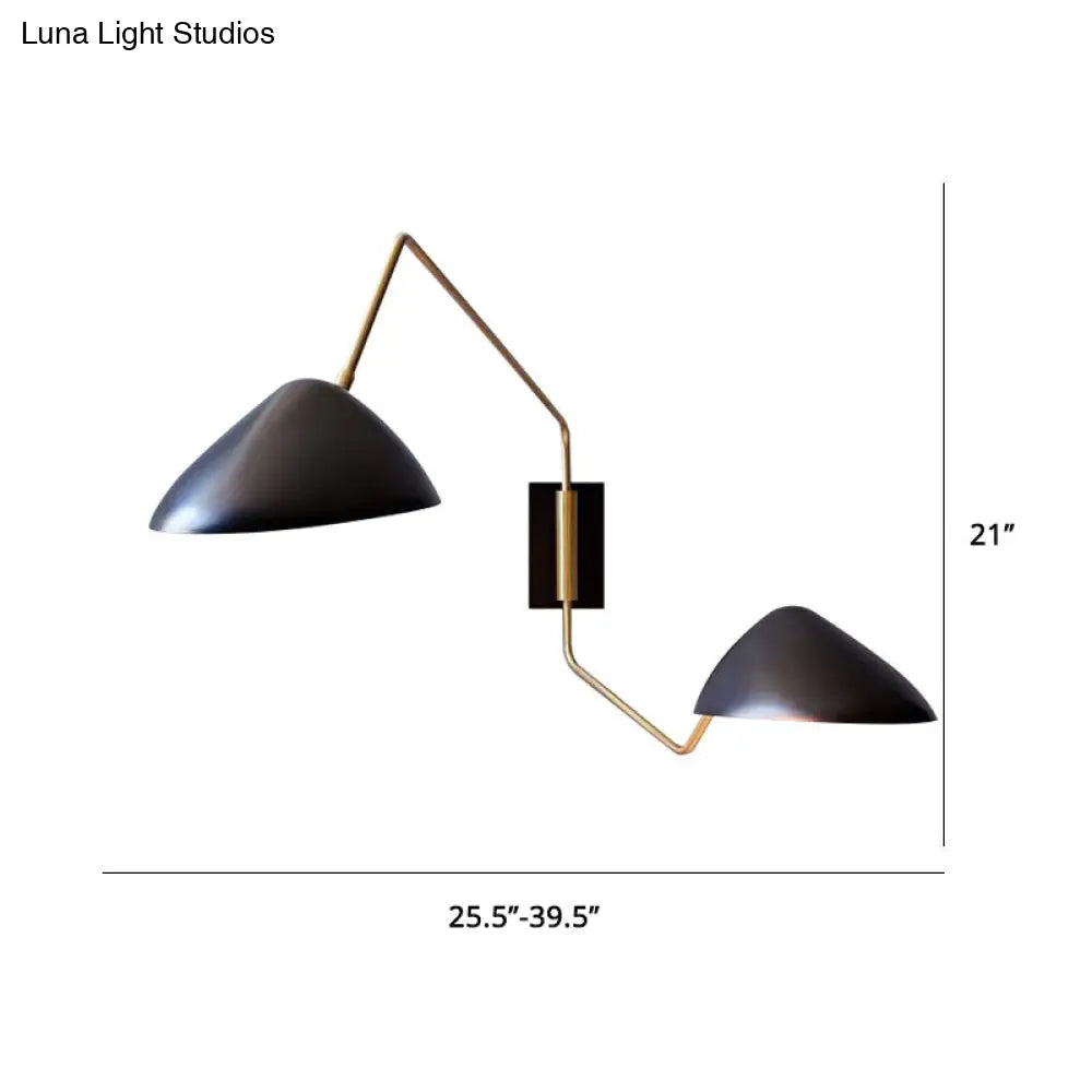 Swing Arm Black Wall Sconce: Metal Duckbill Reading Light With 2-Bulb Design