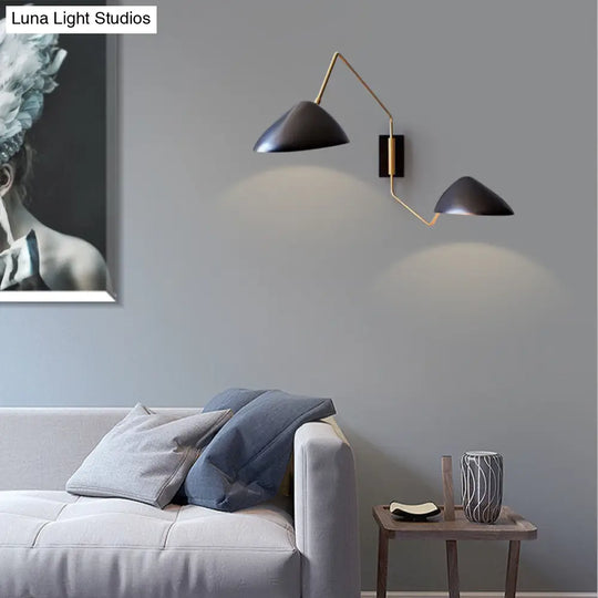 Swing Arm Black Wall Sconce: Metal Duckbill Reading Light With 2-Bulb Design