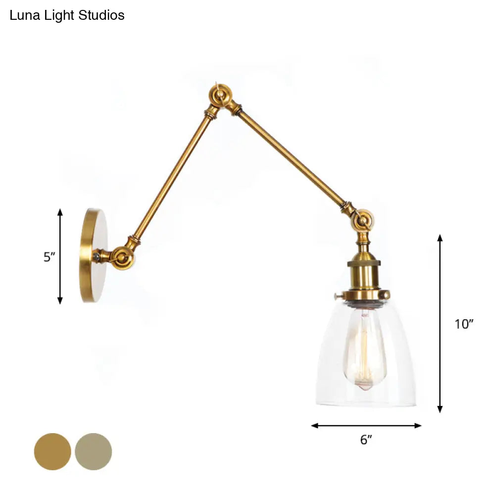 Swing Arm Clear Glass Wall Light Fixture With Brass/Bronze Finish - 1-Light Task Lamp Bell/Ball