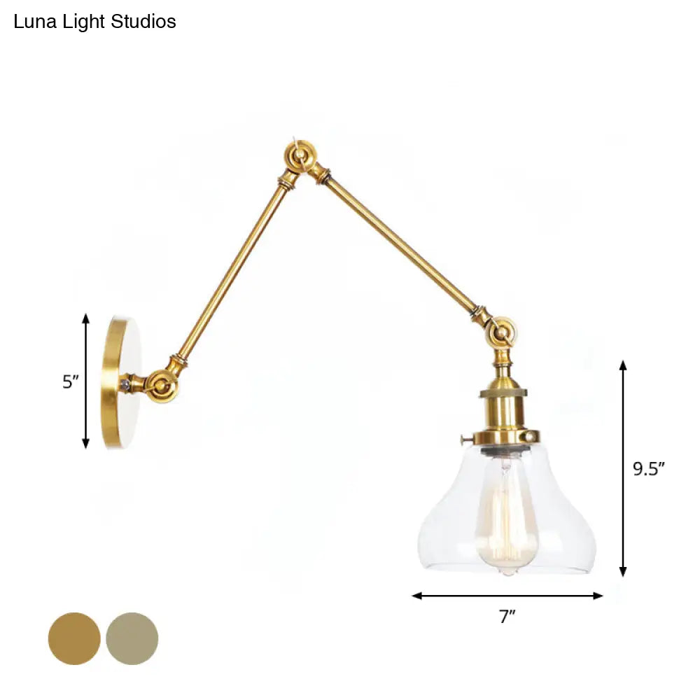 Swing Arm Clear Glass Wall Light Fixture With Brass/Bronze Finish - 1-Light Task Lamp Bell/Ball