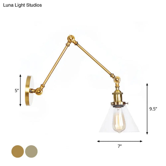 Swing Arm Clear Glass Wall Light Fixture With Brass/Bronze Finish - 1-Light Task Lamp Bell/Ball