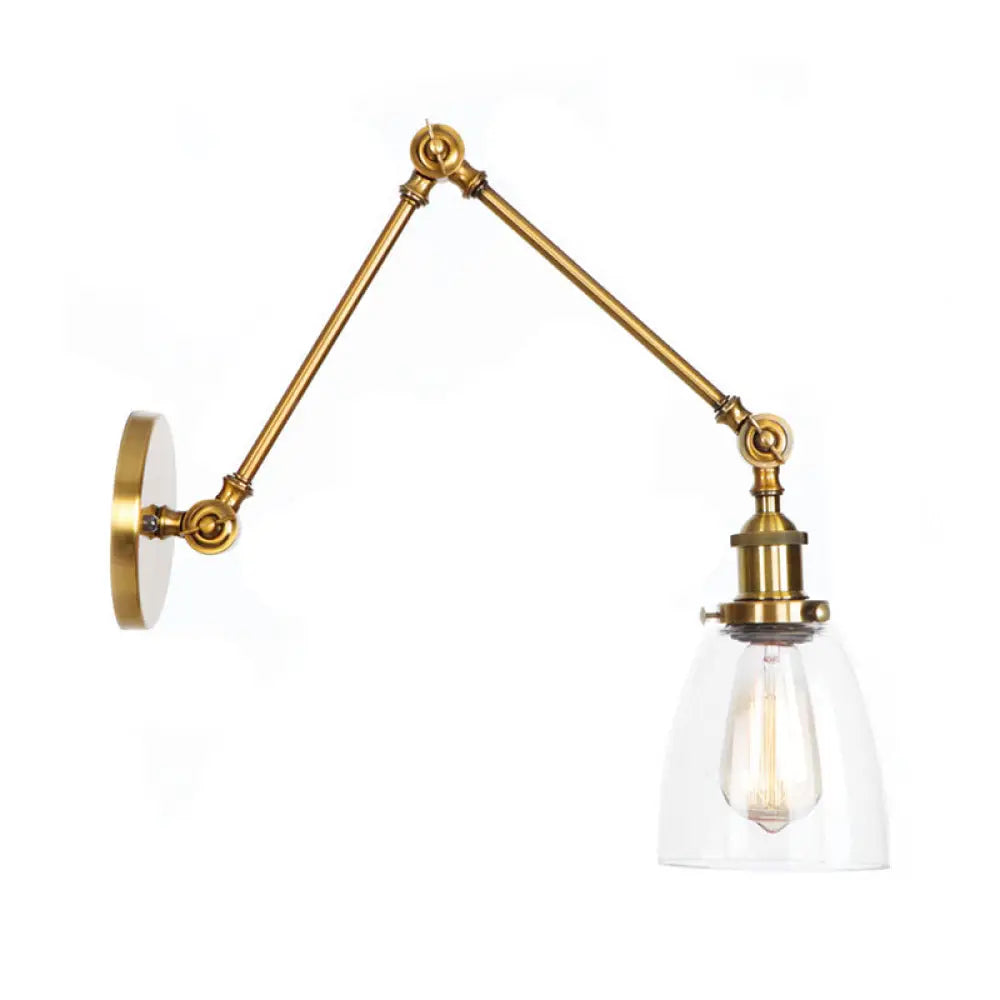 Swing Arm Clear Glass Wall Light Fixture With Brass/Bronze Finish - 1-Light Task Lamp Bell/Ball