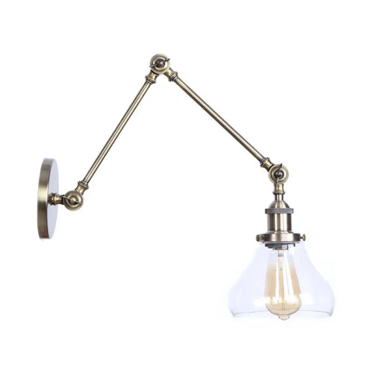 Swing Arm Clear Glass Wall Light Fixture With Brass/Bronze Finish - 1-Light Task Lamp Bell/Ball