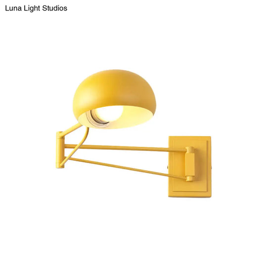 Swing Arm Macaron Dome Wall Light Fixture - Iron 1 Bulb Study Room Lamp In Yellow/Blue/Green