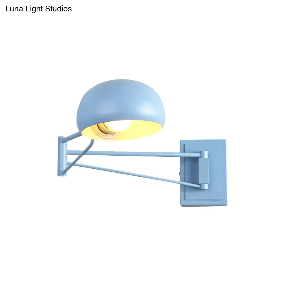 Swing Arm Macaron Dome Wall Light Fixture - Iron 1 Bulb Study Room Lamp In Yellow/Blue/Green