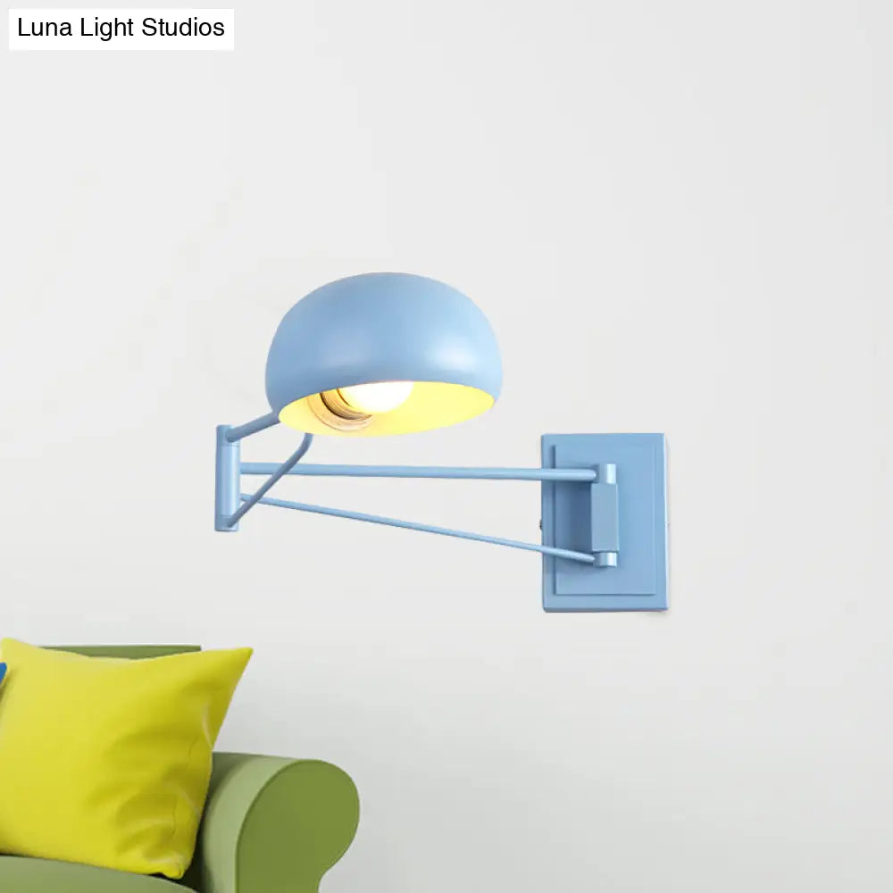 Swing Arm Macaron Dome Wall Light Fixture - Iron 1 Bulb Study Room Lamp In Yellow/Blue/Green