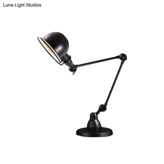 Swing Arm Retro Black Bedroom Desk Reading Light With Dome Shade - 1 Bulb Illumination