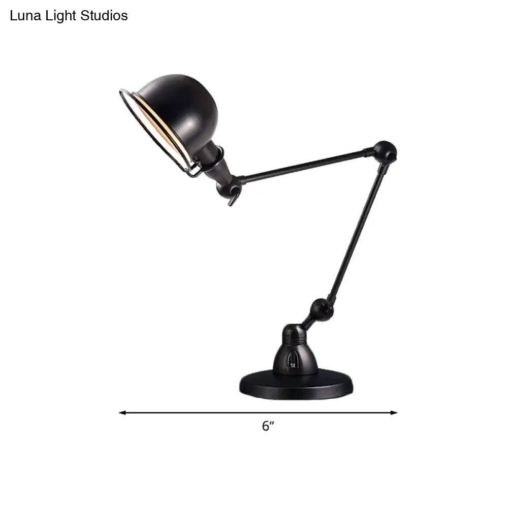 Swing Arm Retro Black Bedroom Desk Reading Light With Dome Shade - 1 Bulb Illumination