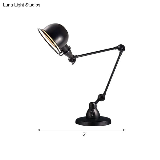 Swing Arm Retro Black Bedroom Desk Reading Light With Dome Shade - 1 Bulb Illumination