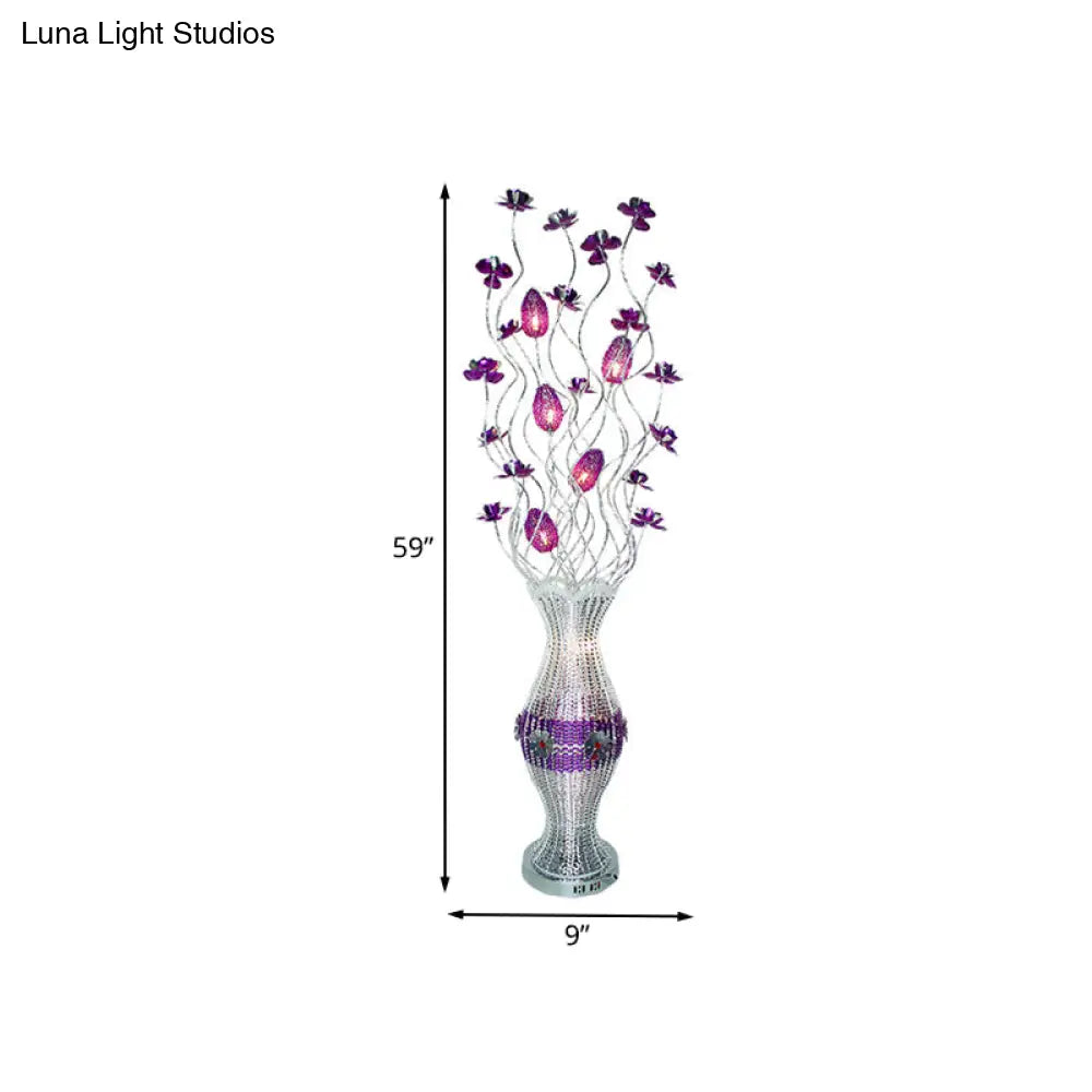 Swing Line Led Reading Floor Light - Aluminum Vase Shape Bloom Standing Lamp For Living Room Art