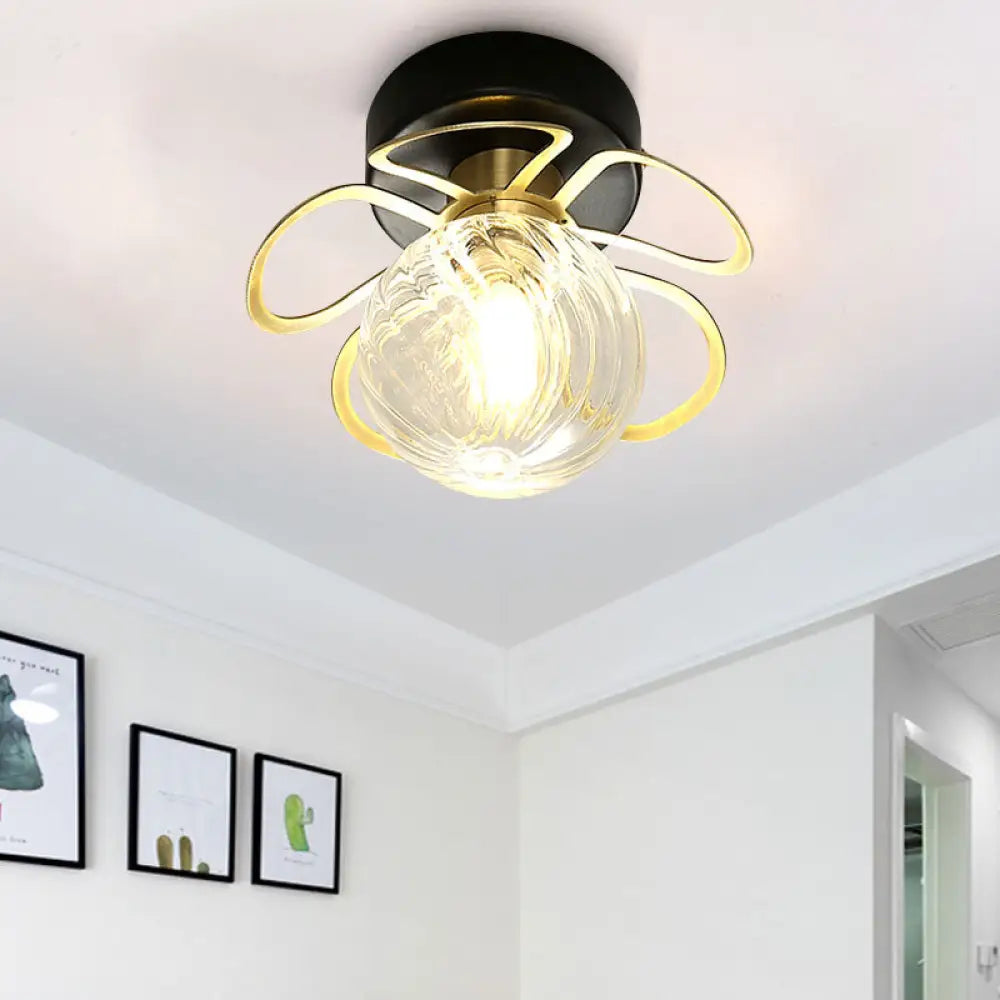 Swirl Crystal Flower Semi Flush Mount Lamp - Minimalist Design With 1/3 Lights Black/Gold Ceiling