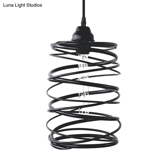 Black Metal Swirl Shade Pendant Light Fixture: Industrial Style With Ribbon Design - 1 Bulb Ceiling