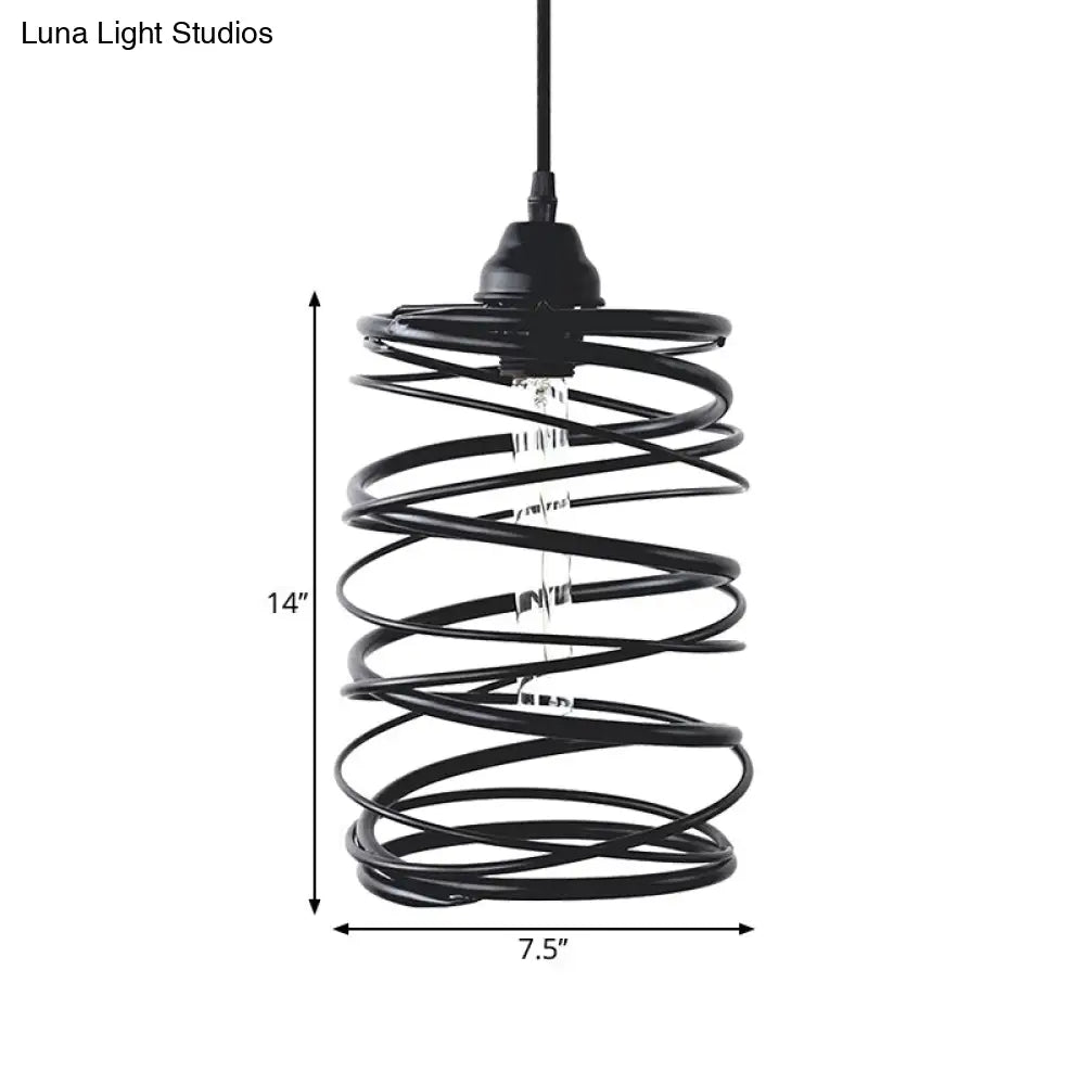 Black Metal Swirl Shade Pendant Light Fixture: Industrial Style With Ribbon Design - 1 Bulb Ceiling