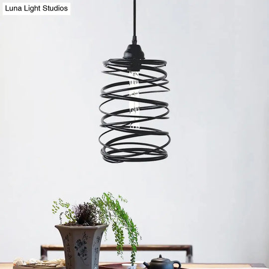 Swirl Shade Pendant Lighting - Industrial Style Metal Ceiling Light Fixture With Ribbon Design In