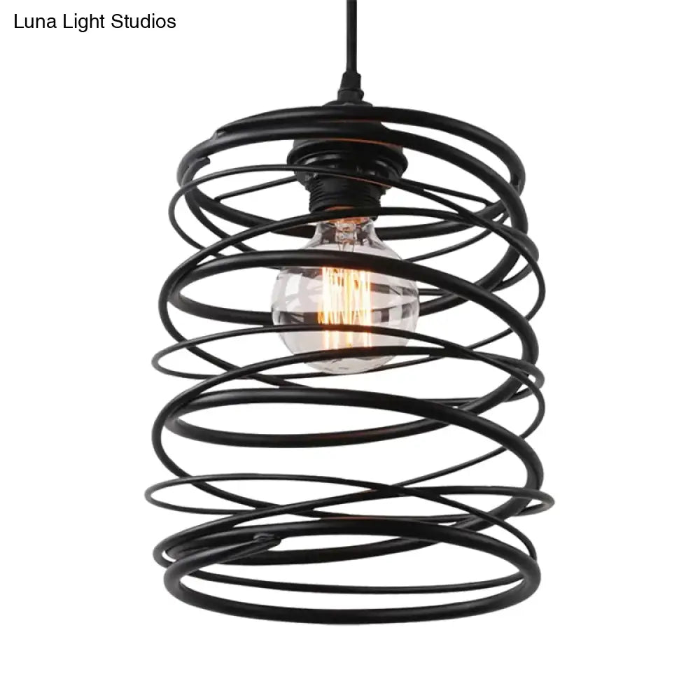 Swirl Shade Pendant Lighting - Industrial Style Metal Ceiling Light Fixture With Ribbon Design In