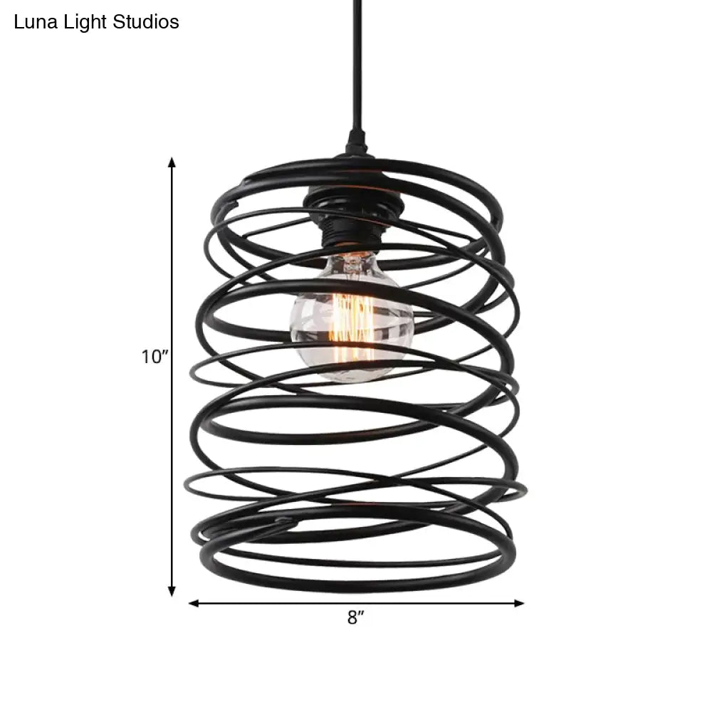 Black Metal Swirl Shade Pendant Light Fixture: Industrial Style With Ribbon Design - 1 Bulb Ceiling