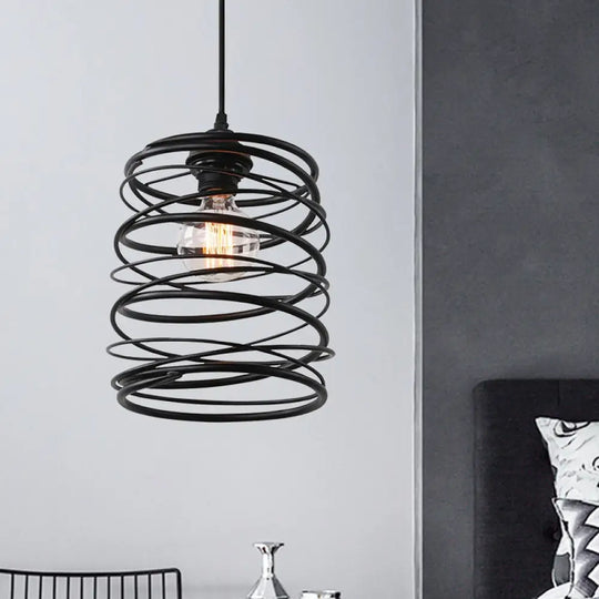 Swirl Shade Pendant Lighting - Industrial Style Metal Ceiling Light Fixture With Ribbon Design In