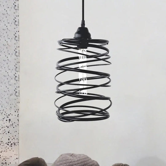 Swirl Shade Pendant Lighting - Industrial Style Metal Ceiling Light Fixture With Ribbon Design In