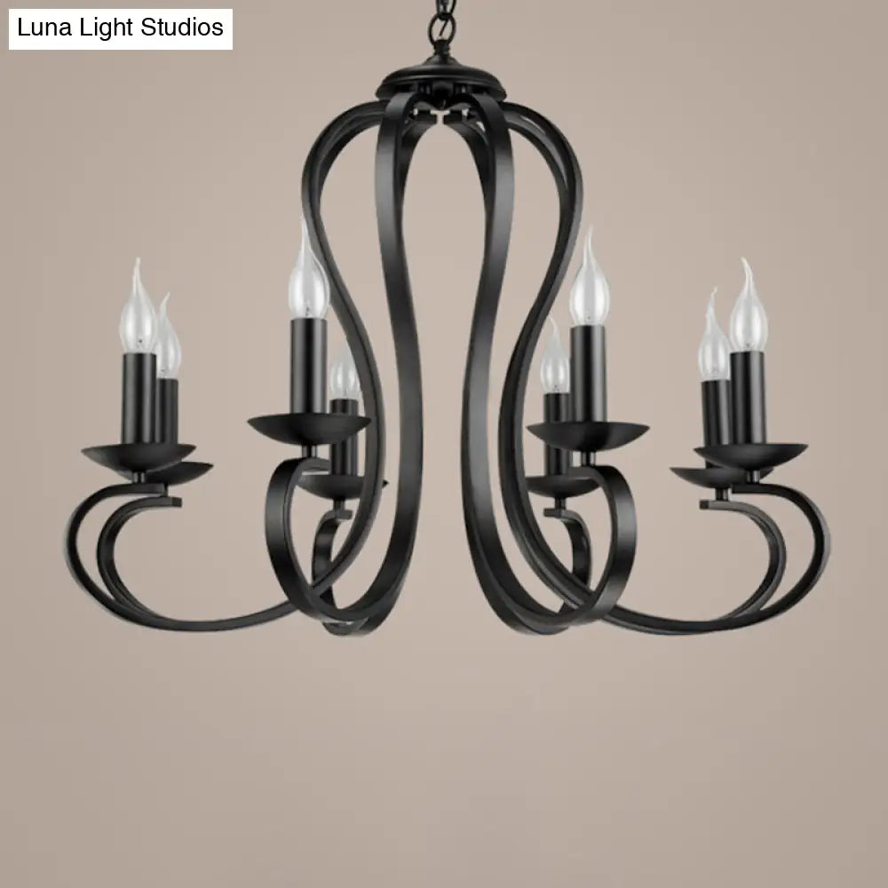 Swirled Black Arm Pendant Chandelier - Classic Metal Design With 3/5/6 Lights For Living Room