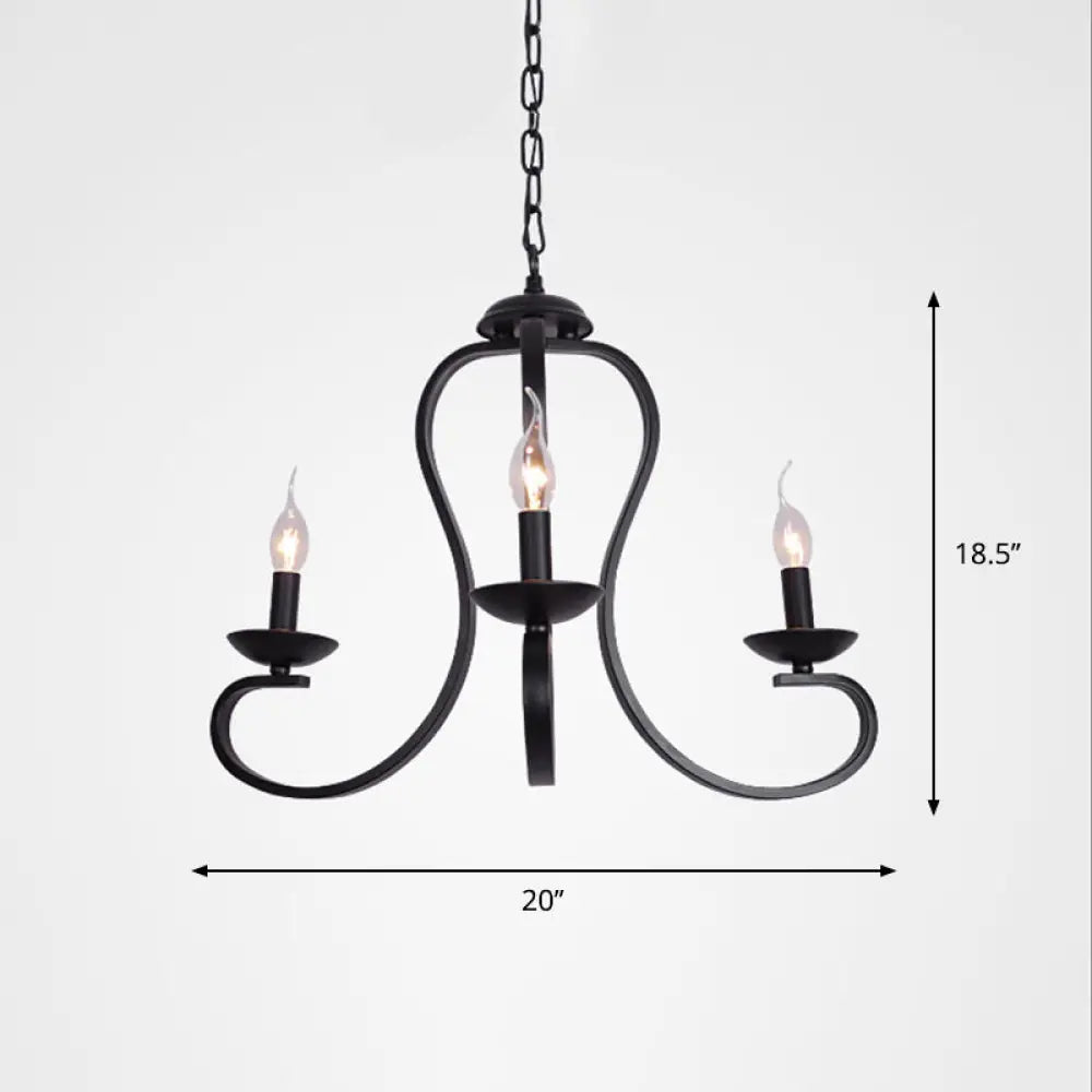 Swirled Black Arm Pendant Chandelier - Classic Metal Design With 3/5/6 Lights For Living Room 3 /