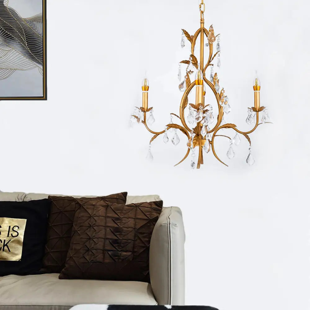 Swirled Gold Arm Chandelier Light - Traditional Design With 4 Lights Metal And Crystal Hanging