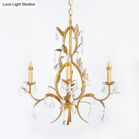 Swirled Gold Arm Chandelier Light - Traditional Design With 4 Lights Metal And Crystal Hanging