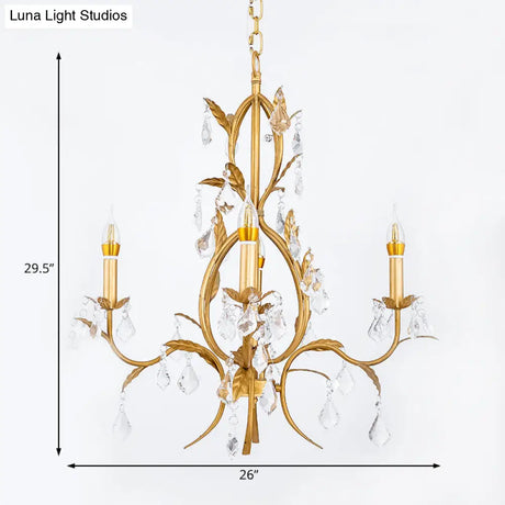 Swirled Gold Arm Chandelier Light - Traditional Design With 4 Lights Metal And Crystal Hanging