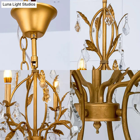 Swirled Gold Arm Chandelier Light - Traditional Design With 4 Lights Metal And Crystal Hanging