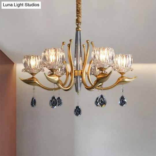 Modern Swirling Arms Crystal Floral Pendant Chandelier - Dining Room Lighting With Draping 6/8 Bulbs