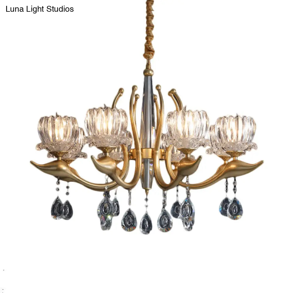 Modern Swirling Arms Crystal Floral Pendant Chandelier - Dining Room Lighting With Draping 6/8 Bulbs