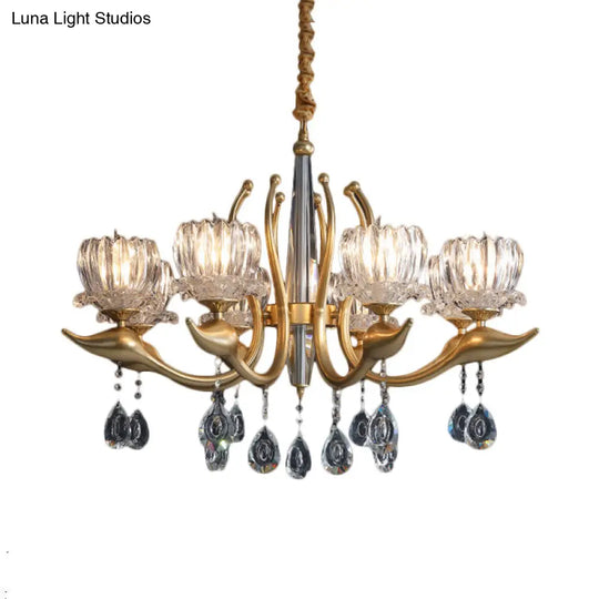 Modern Swirling Arms Crystal Floral Pendant Chandelier - Dining Room Lighting With Draping 6/8 Bulbs