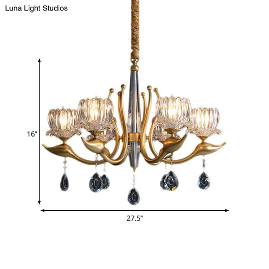 Modern Swirling Arms Crystal Floral Pendant Chandelier - Dining Room Lighting With Draping 6/8 Bulbs