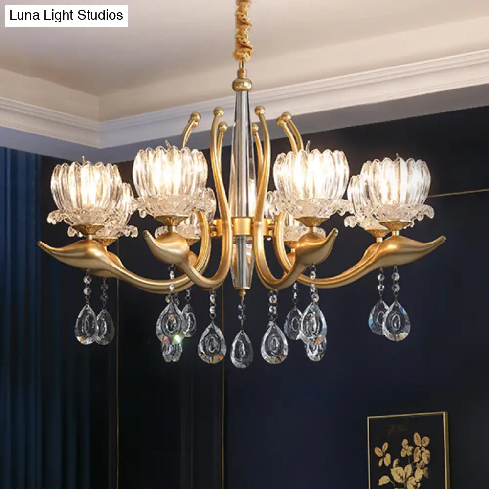 Modern Swirling Arms Crystal Floral Pendant Chandelier - Dining Room Lighting With Draping 6/8 Bulbs