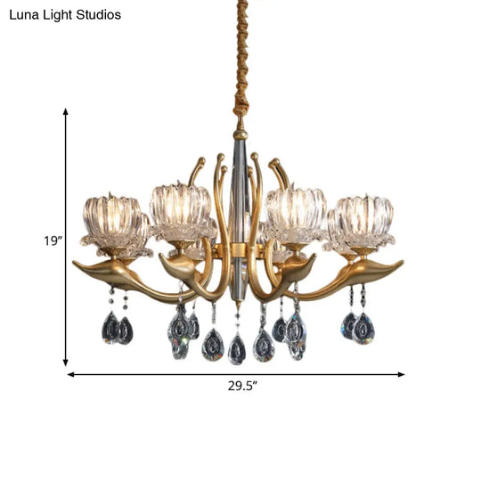 Modern Swirling Arms Crystal Floral Pendant Chandelier - Dining Room Lighting With Draping 6/8 Bulbs